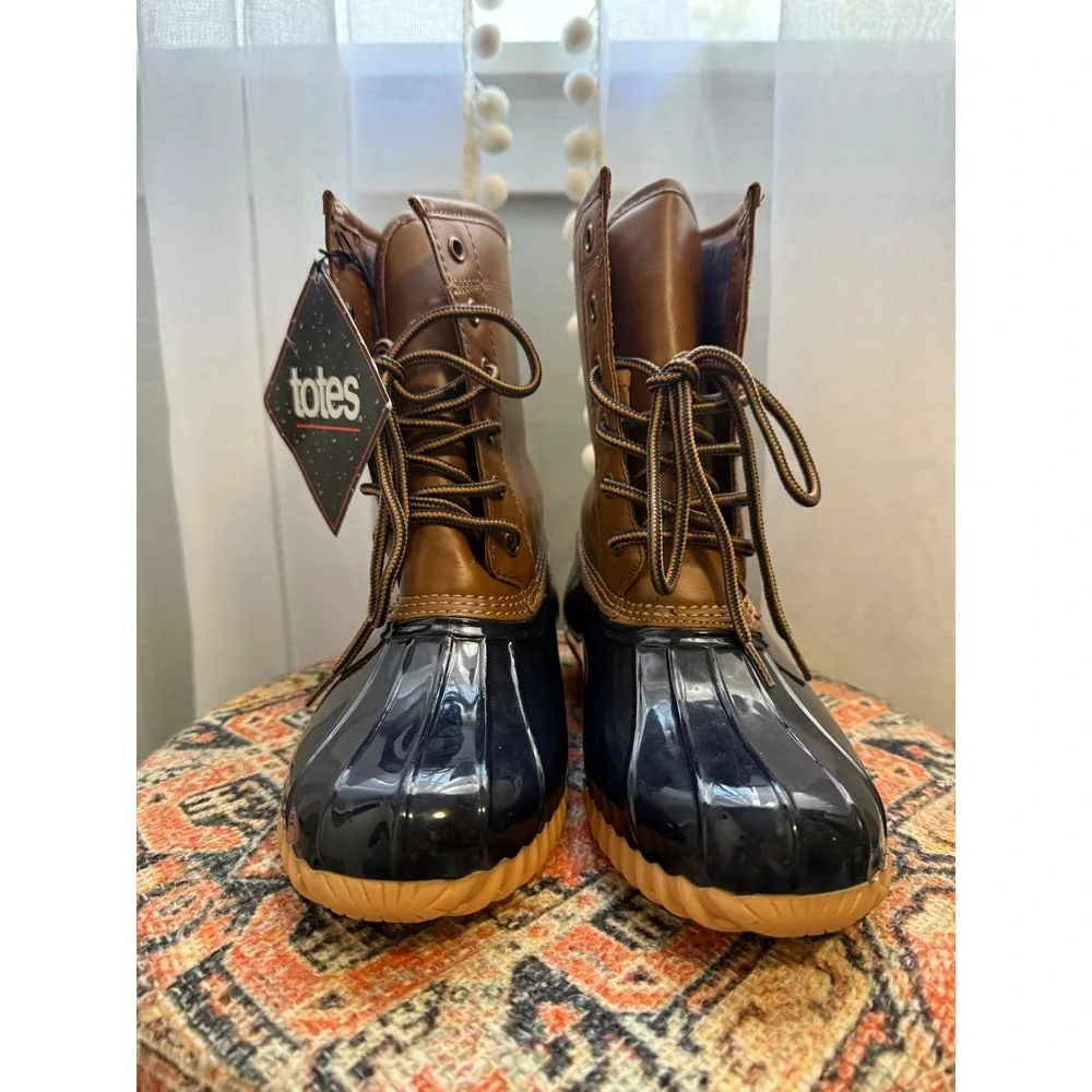 totes Waterproof Shell Brown Black Duck Boots Womens‎ Lace Up Comfort boho Y2K
